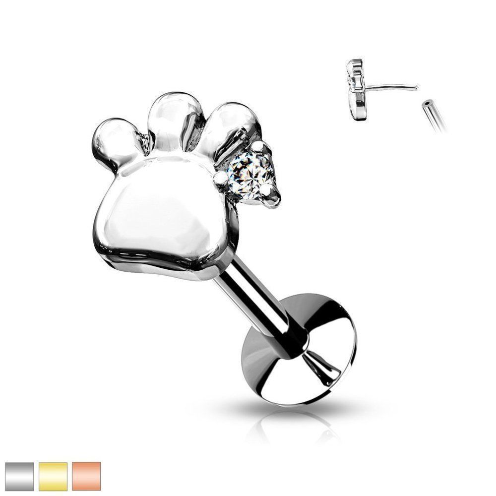 Puppy Paw Threadless Nose Ring With Gem
